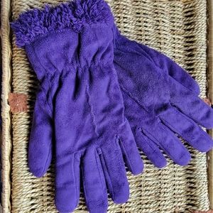 Purple Faux Fur-Lined Suede Gloves